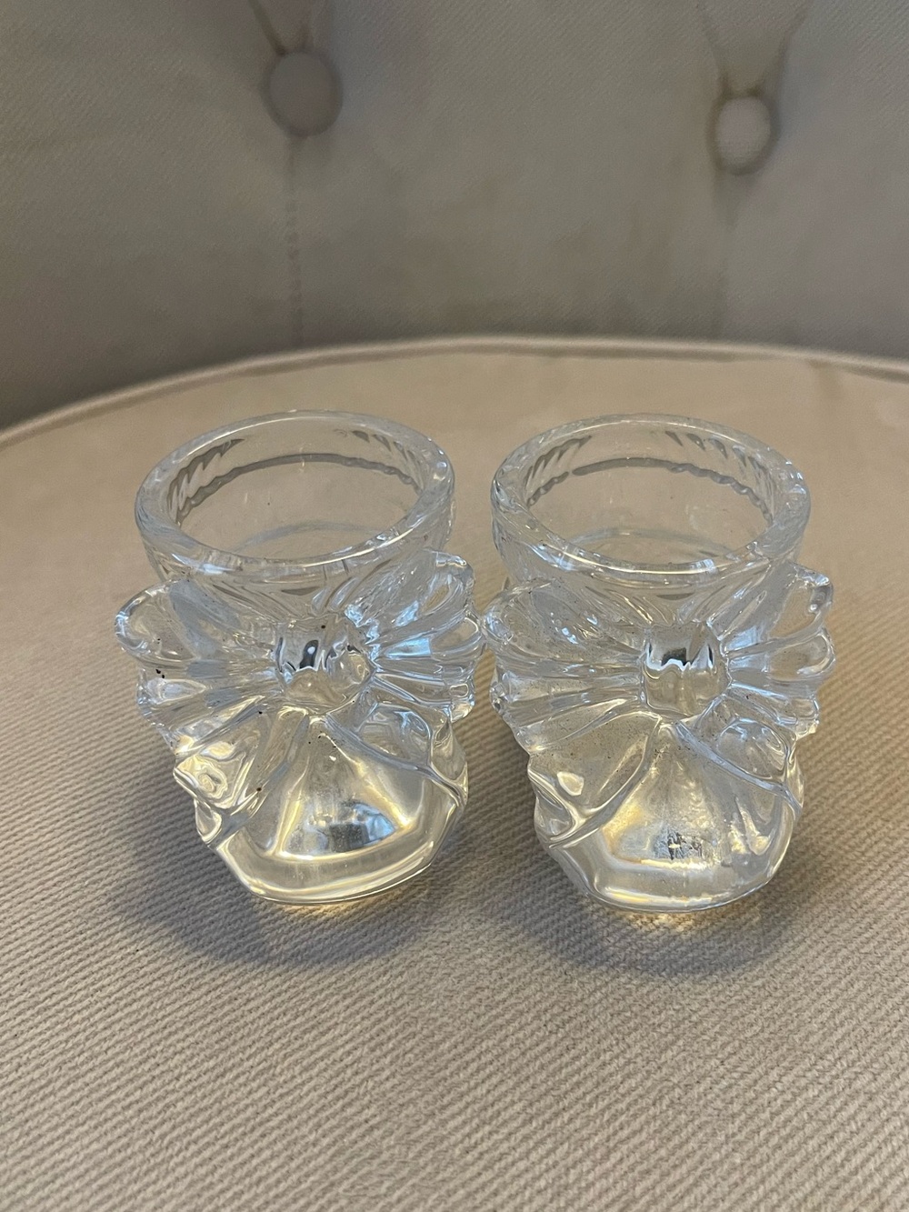 Pair of Vintage Clear Glass Baby Booties / Shoe Keepsakes & Toothpick Holders
